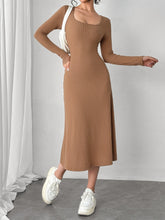 Square Neck Long Sleeve Midi Wrap Dress OutfitFlow